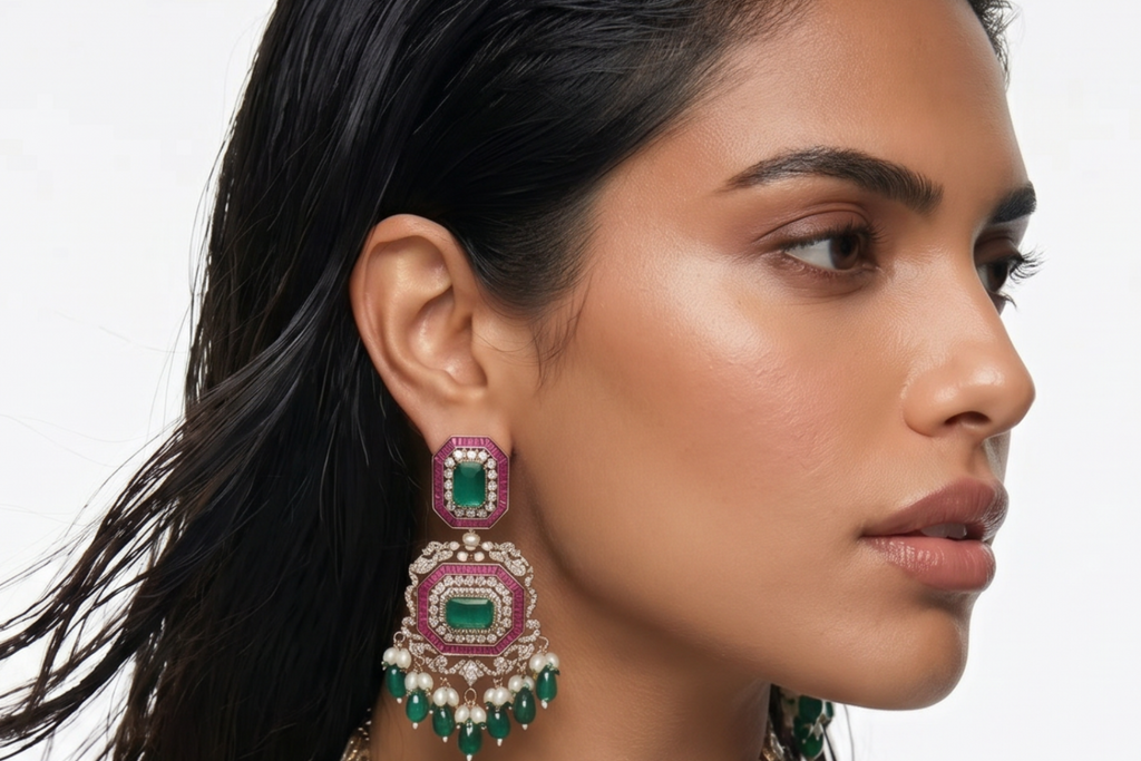 Maharani Layla Moissanite Polki Kundan with Zircon Diamond Detailing Statement Luxe Necklace Set (Necklace & Earrings)