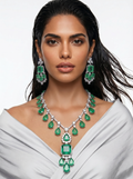 Yuri Mint Green Tear Drop Dimonte Statement Necklace Set by Prerto — Indian bridal jewellery