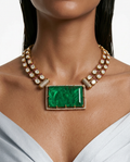 Jouri Moissanite Polki Kundan Emerald Doublet Diamond Luxe Necklace Set — front view — Prerto