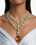 Maharani Citrine Square Diamond Drop & Citrine Cushion Cut Duo Necklace Set — front view — Prerto