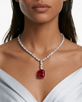 Lamees Ruby Drop Diamond Zircon Luxe Couture Pendant Necklace Set by Prerto