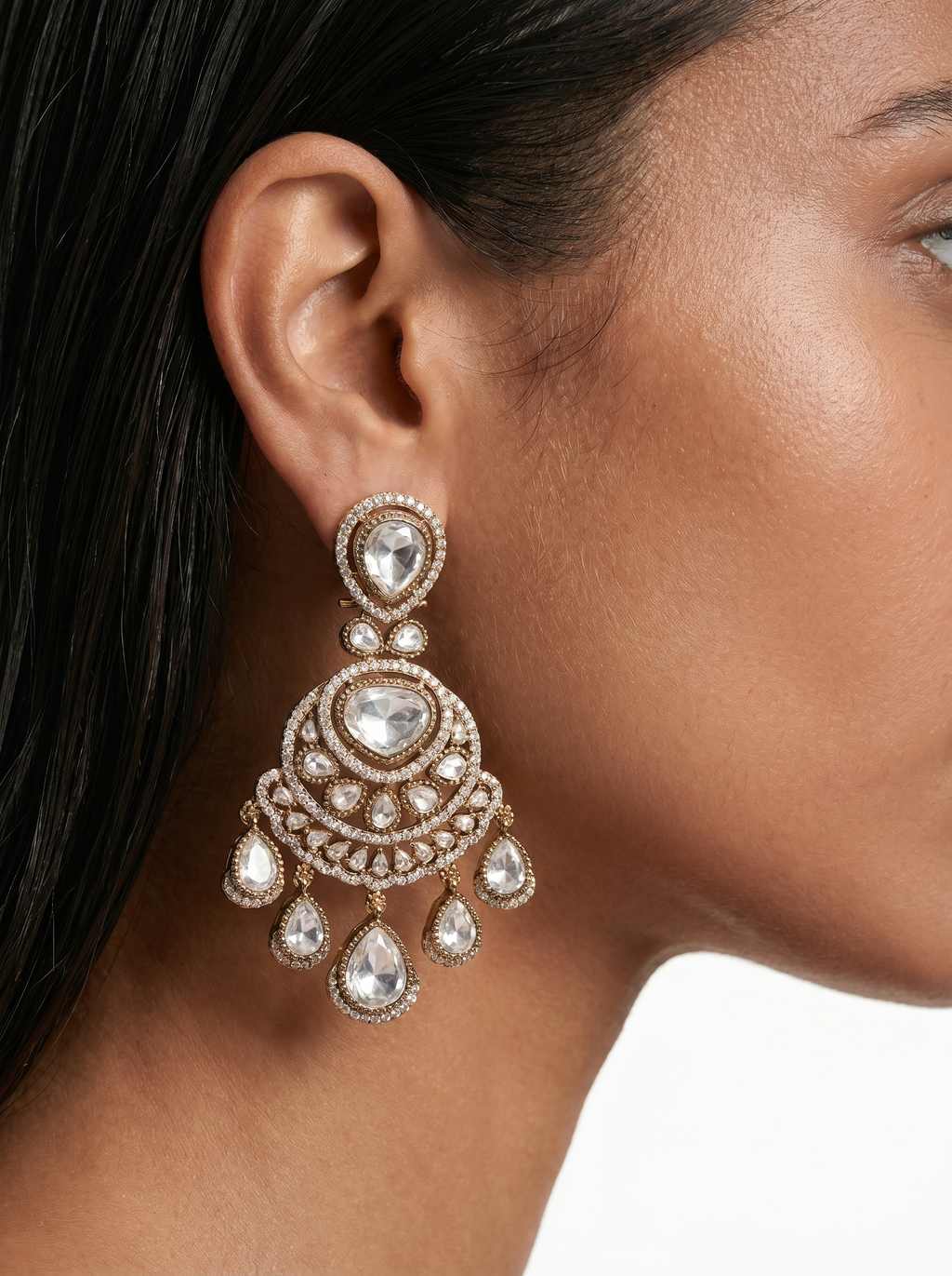 Halima Moissanite Zircon Statement Earrings by Prerto — Indian & Arab wedding jewellery