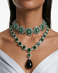 Maharani Blossoming Flowers Emerald & Emerald Cushion Cut Duo Necklace Set — front view — Prerto
