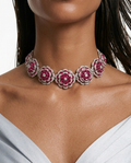 Safa Blossoming Flowers Ruby Diamond Choker Necklace Set by Prerto