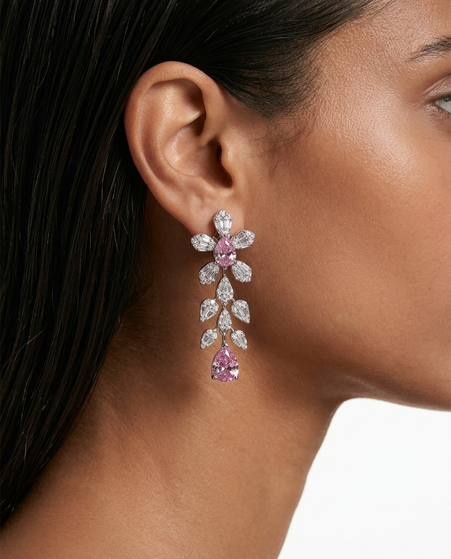 Dania Pink Diamond-Like Zircon Compressed Necklace Set — worn on model — Prerto