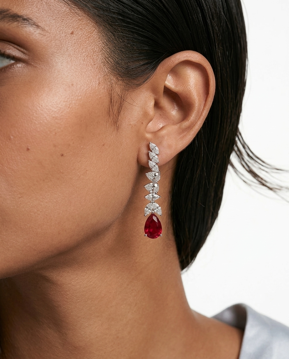 Khadija Ruby Diamond-Like Zircon Statement Necklace Set — worn on model — Prerto