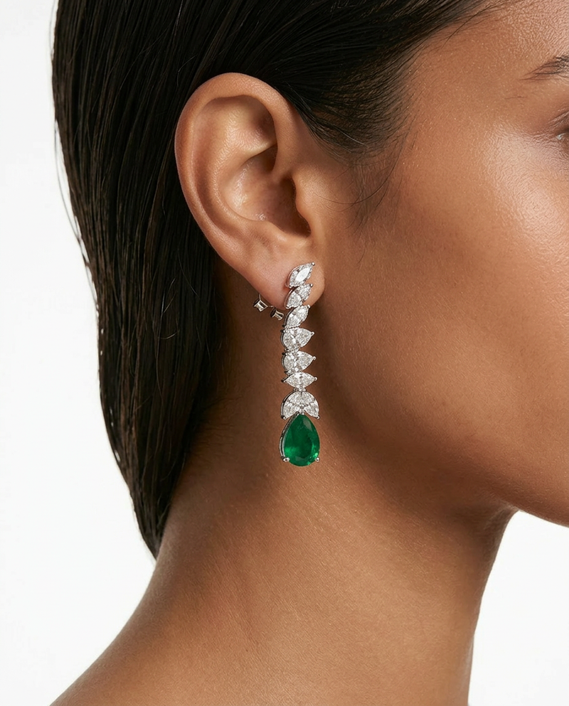 Khadija Emerald Diamond-Like Zircon Statement Necklace Set — worn on model — Prerto