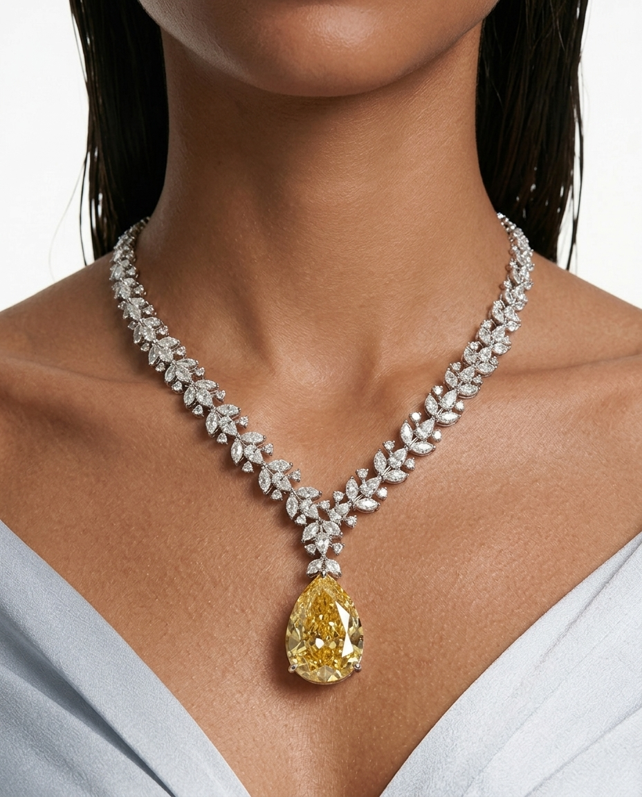 Eman Citrine Diamond-Like Zircon Compressed Necklace Set by Prerto