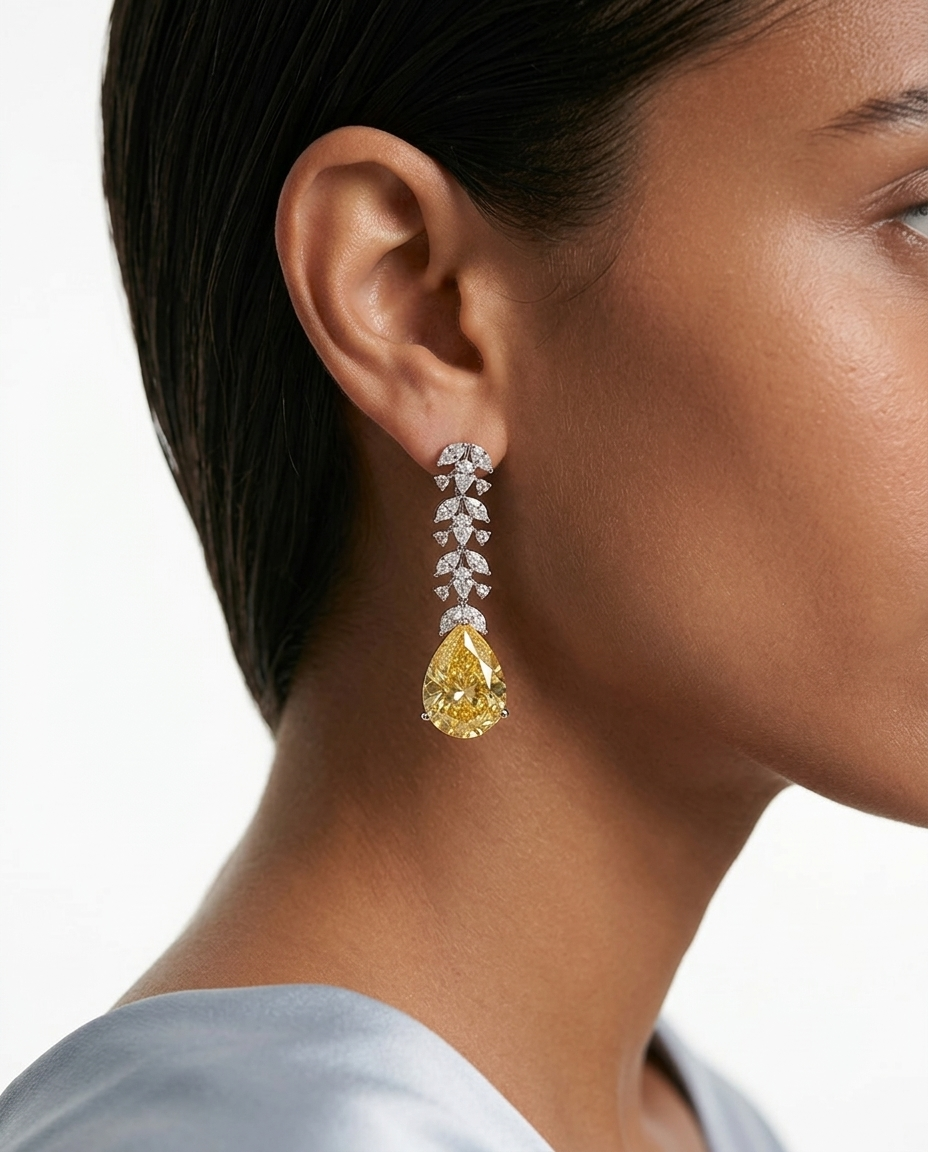 Eman Citrine Diamond-Like Zircon Compressed Necklace Set — worn on model — Prerto