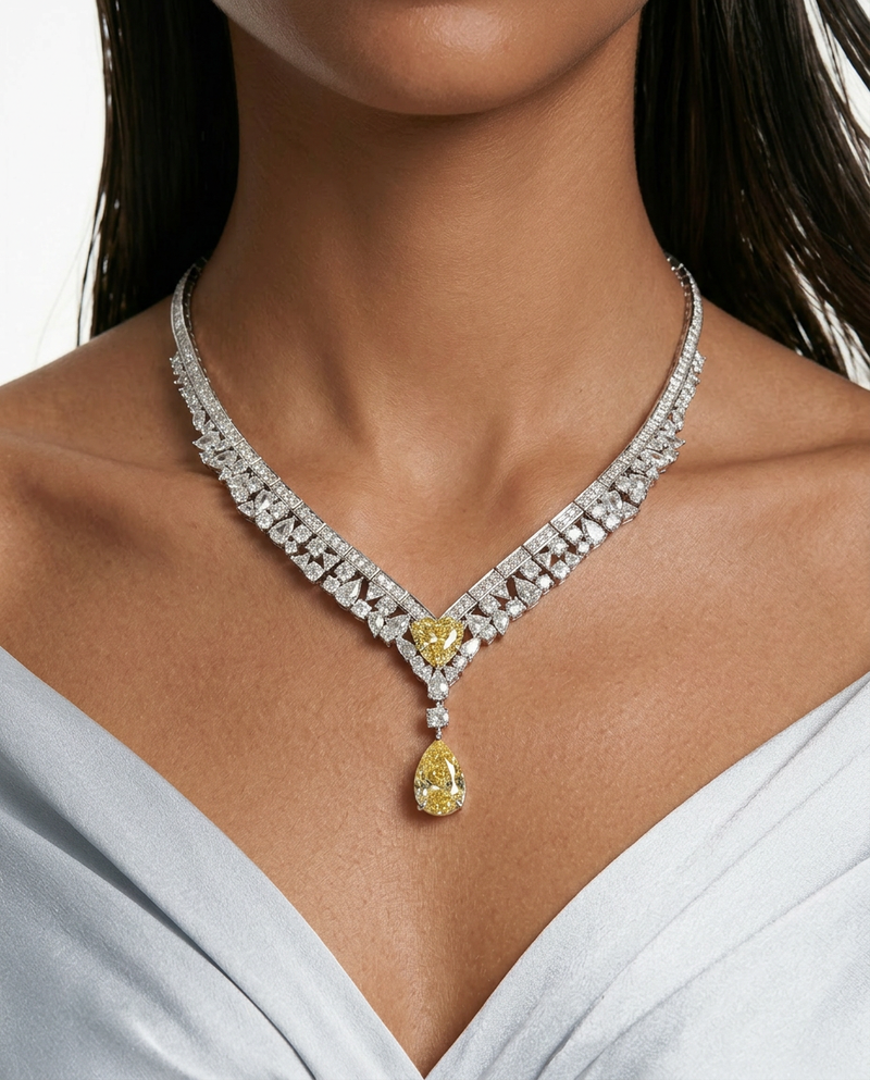 Bahiyya Citrine Drops Diamond-Like Zircon Pendant Necklace Set by Prerto
