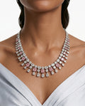 Niharika Zircon Ovals Pink Diamond Statement Necklace Set by Prerto