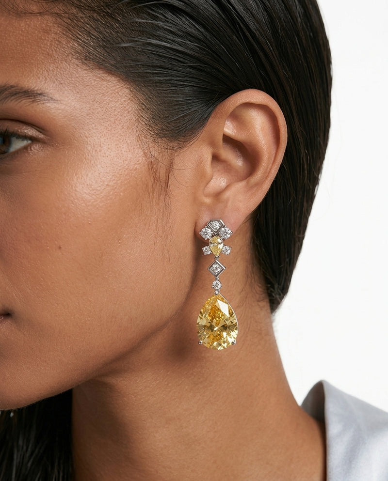 Azra Citrine Diamond-Like Zircon Statement Necklace Set — worn on model — Prerto