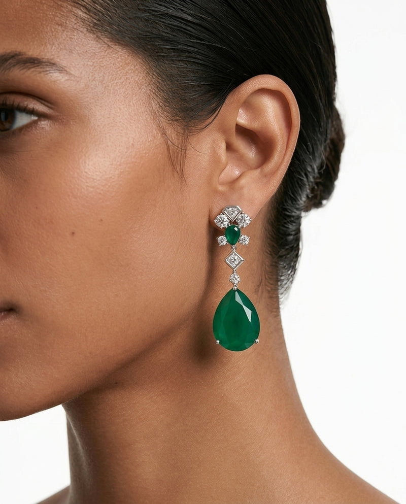 Azra Emerald Diamond-Like Zircon Statement Necklace Set — worn on model — Prerto