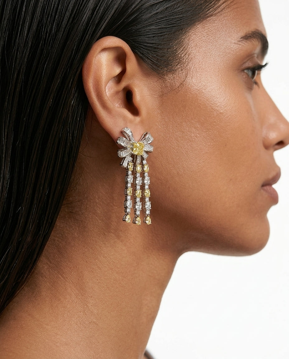 Prisha Citrine Zircon Bow Multi Layered Necklace Set — worn on model — Prerto