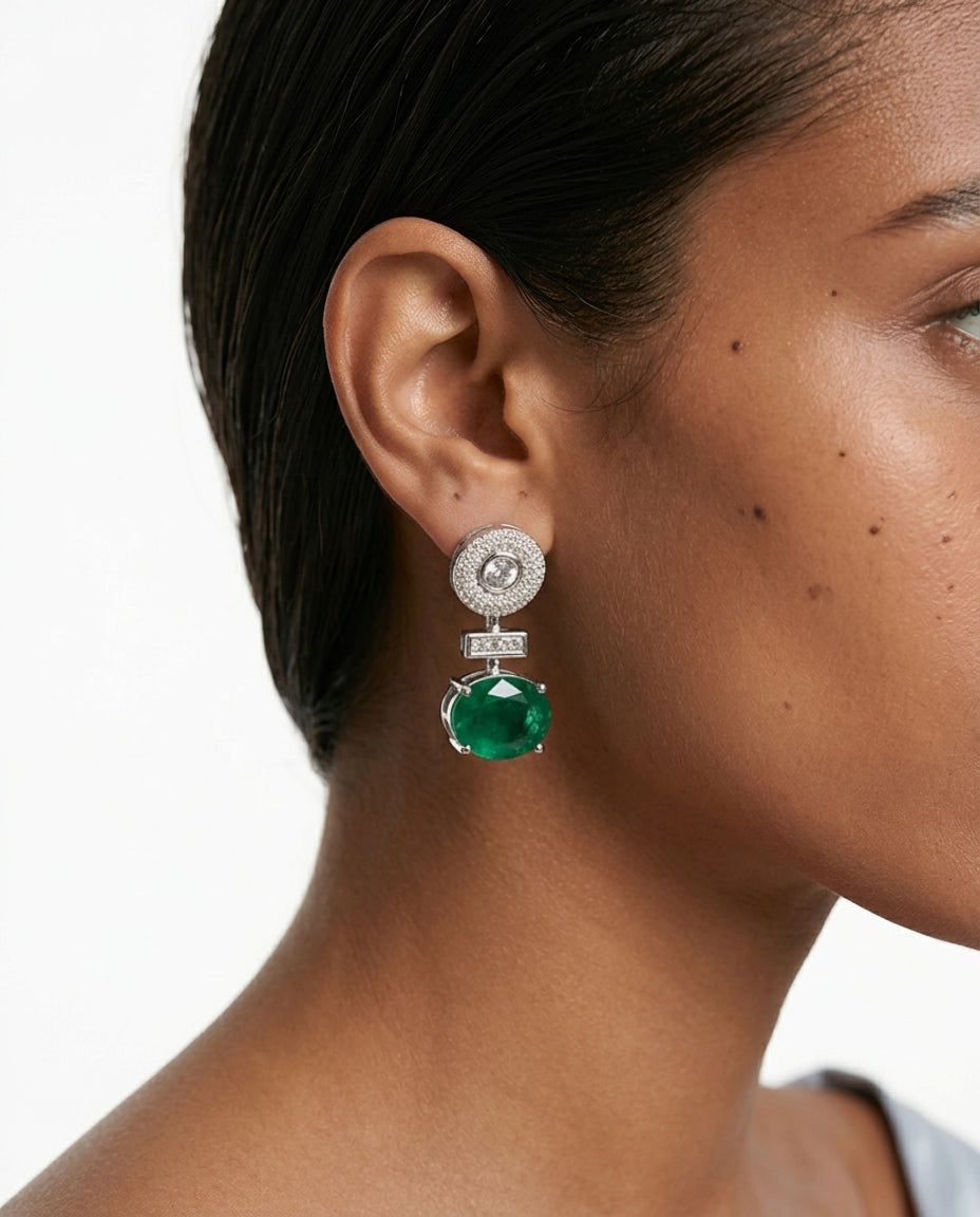 Noorain Emerald Diamond-Like Zircon Statement Necklace Set — worn on model — Prerto