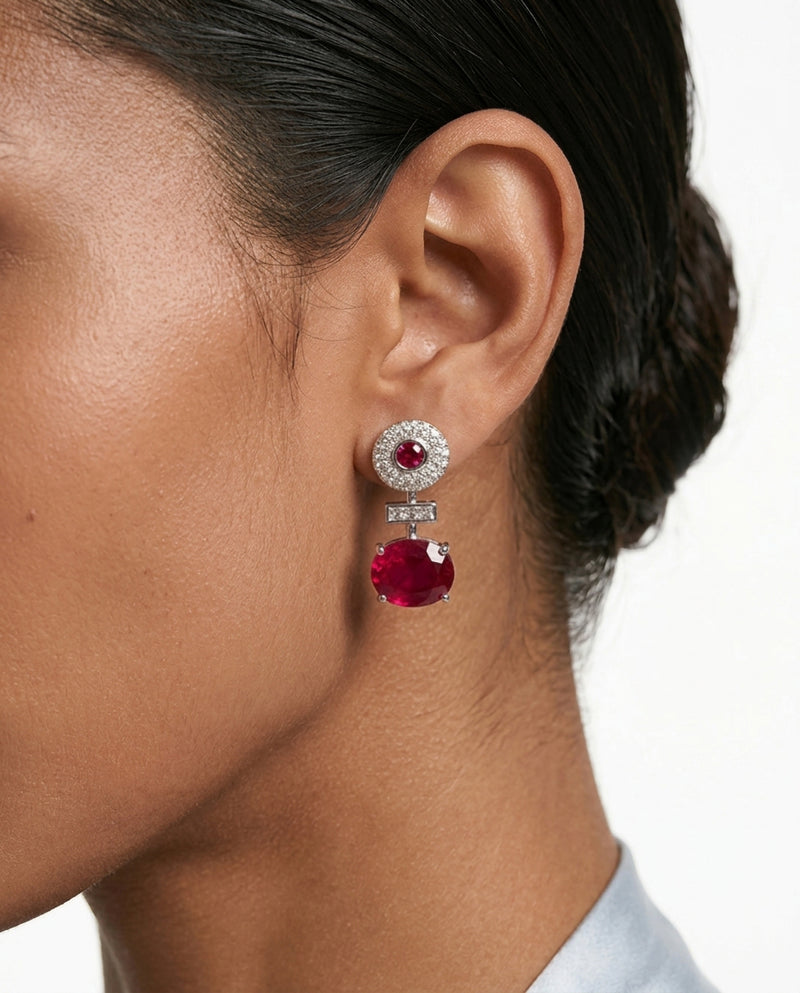 Noorain Ruby Diamond-Like Zircon Statement Necklace Set — worn on model — Prerto