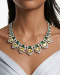 Aarohi Emerald Citrine Zircon Enamel Necklace Set by Prerto