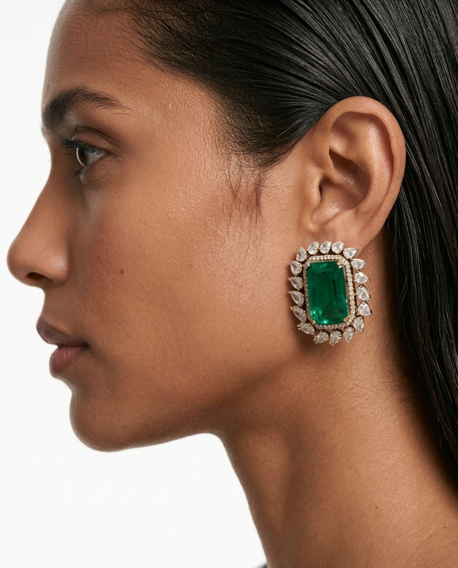 Badriya Emeralds Moissanite Polki Kundan Drop Earrings by Prerto