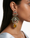 Laira Multi-Colour Citrine Moissanite Polki Kundan Drop Earrings by Prerto