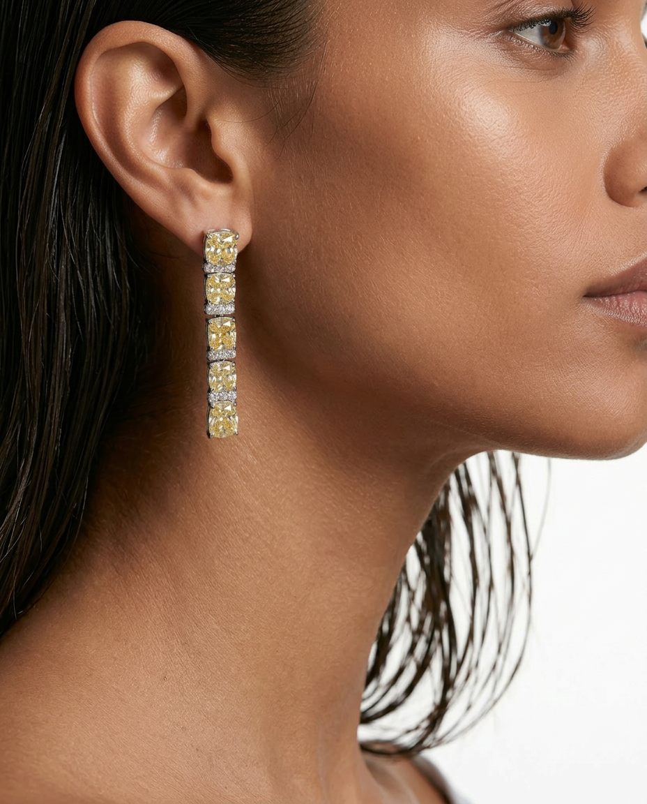 Bhavani Citrine & Zircon Diamond Single Line Tennis Necklace Set (Necklace & Earrings)