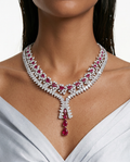 Maharani Azure Ruby Droplets Diamond-Like Zircon Statement Pendant Necklace Set & Eden Floral Ruby & Diamond-Like Zircon Statement Necklace Set (2 Necklace & 2 Earrings)
