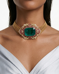 Rukhsaar Emerald with Ruby Moissanite Polki Kundan Choker Necklace Set – Necklace & Earrings