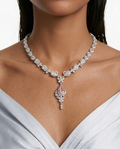 Layali Pink Drop Diamond-Like Zircon Statement Necklace Set (Necklace & Earrings)