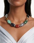 Inji Multi Coloured & Zircon Diamond Detailing Statement Luxe Necklace Set (Necklace & Earrings)