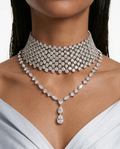Maharani The Enchant Drops Diamond-Like Zircon Statement Necklace Set & Loki Round Diamond Zircon Choker Necklace Set (2 Necklace & 2 Earrings)