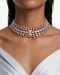Nayara Peach Diamond-Like Zircon Leaf Petal Choker Necklace Set – Necklace & Earrings