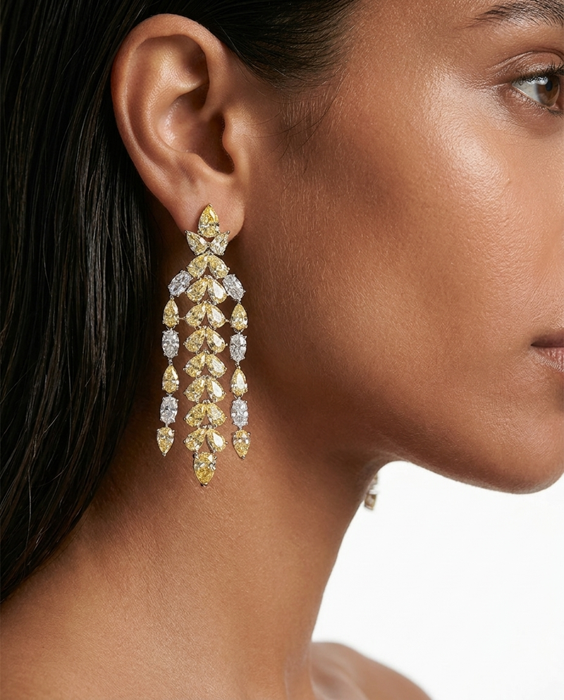 Maharani Valessa & Nayara Citrine Diamond-Like Zircon Statement Necklace Set – 2 Necklaces & Earrings