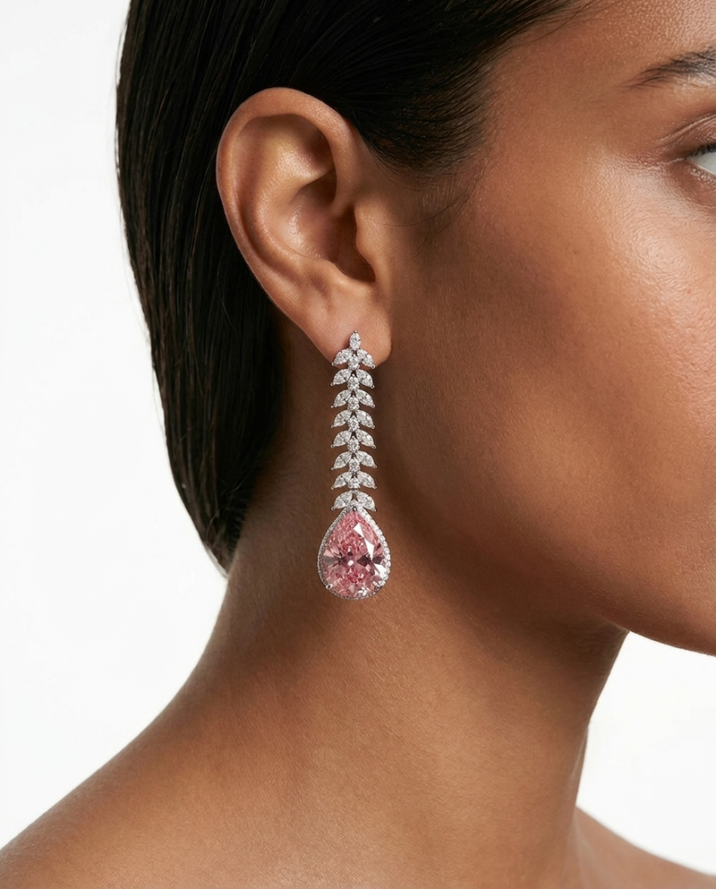 Maharani Noéline & Aarvi Pink Diamond-Like Zircon Statement Necklace Set – 2 Necklaces & Earrings