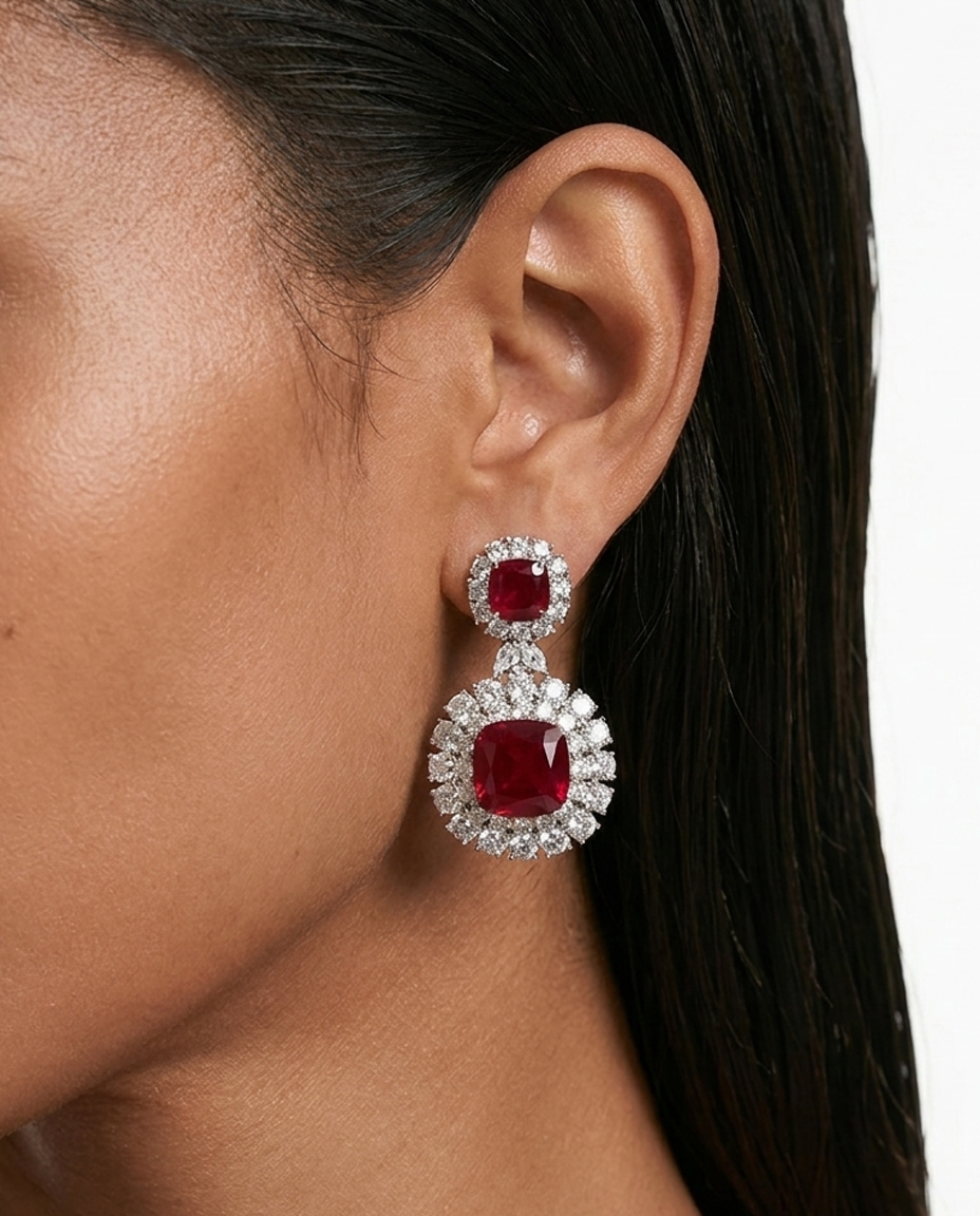 Valessa Diamond-Like Zircon Ruby Statement Necklace Set – Necklace & Earrings