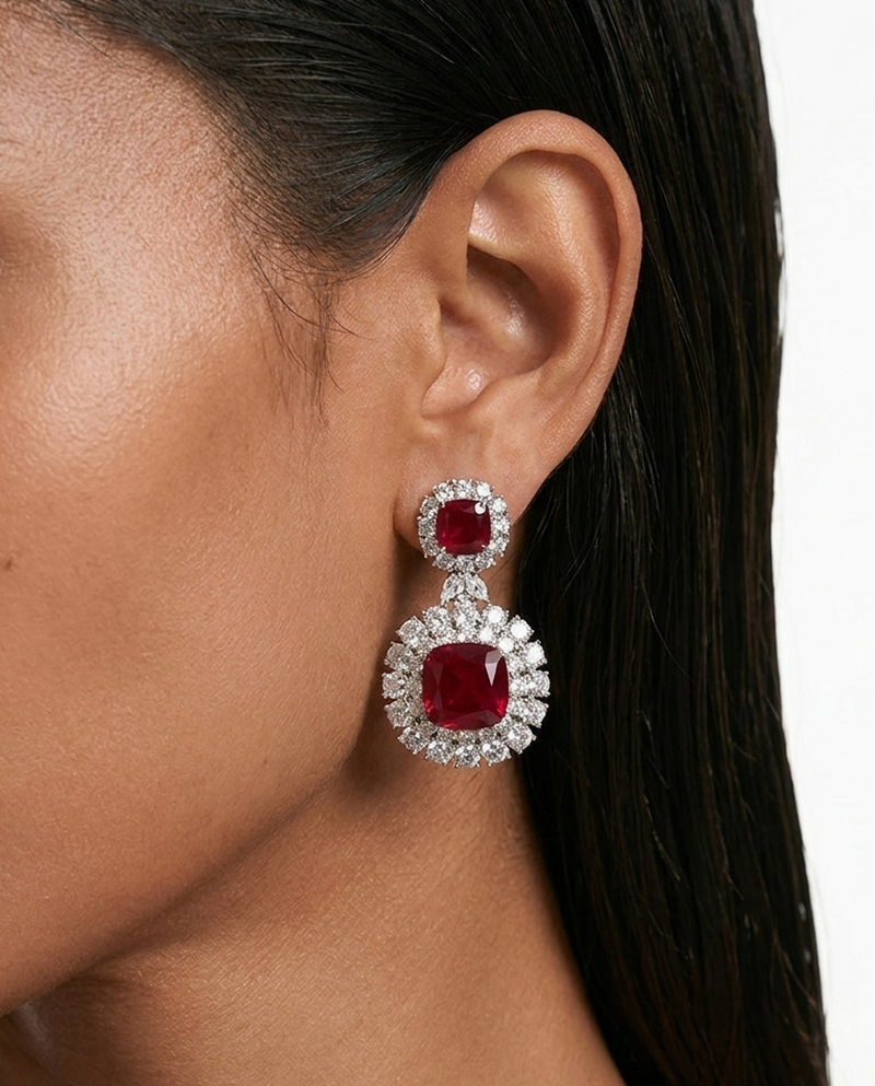 Valessa Diamond-Like Zircon Ruby Statement Necklace Set – Necklace & Earrings