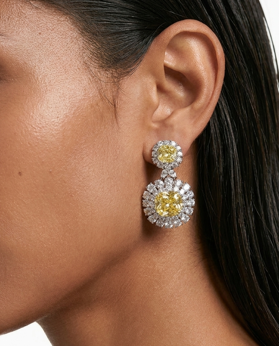 Valessa Diamond-Like Zircon Citrine Statement Necklace Set – Necklace & Earrings