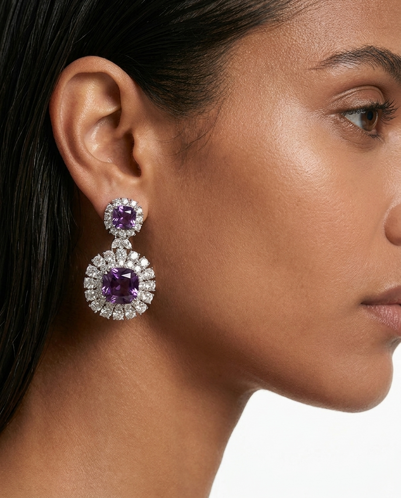 Valessa Diamond-Like Zircon Purple Statement Necklace Set – Necklace & Earrings