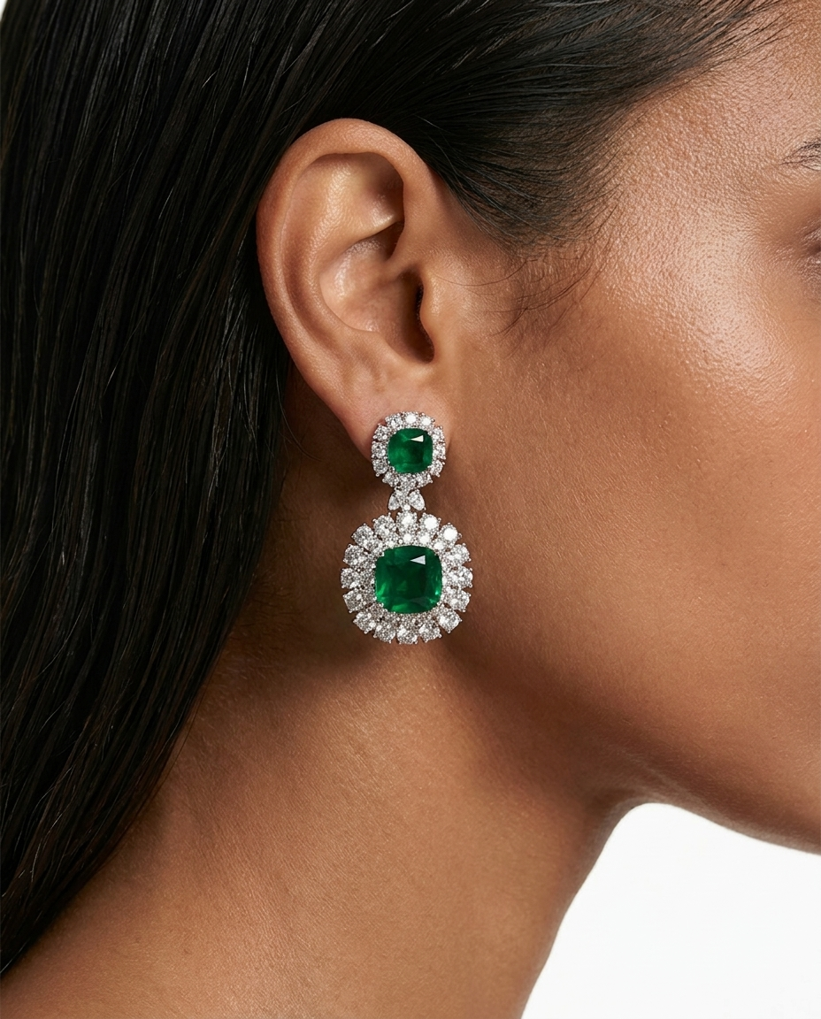 Valessa Diamond-Like Zircon Emerald Statement Necklace Set – Necklace & Earrings