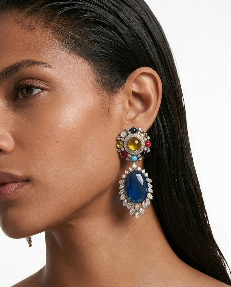 Mahzara Multicolor Zircon Statement Necklace Set – Necklace & Earrings