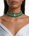 Nayara Emerald Diamond-Like Zircon Leaf Petal Choker Necklace Set – Necklace & Earrings