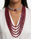 Maharani 5 Layered Ruby Necklace & Elyna Ruby Diamond-Like Zircon Choker Necklace Set – 2 Necklaces & Earrings