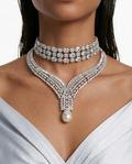 Maharani Areeha Ensemble de colliers ras du cou en perles et diamants en zircone et Ameera (2 colliers et 2 boucles d'oreilles)