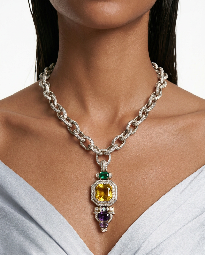 Ayla Citrine & Emerald Drop Necklace Set – Necklace & Earrings