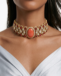 Aashi Ruby & Peach Kundan Statement Necklace Set – Necklace & Earrings