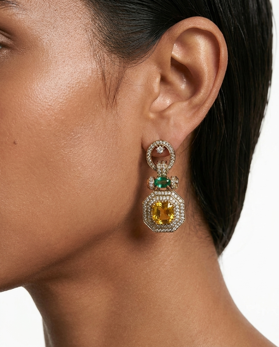 Ayla Citrine & Emerald Drop Necklace Set – Necklace & Earrings