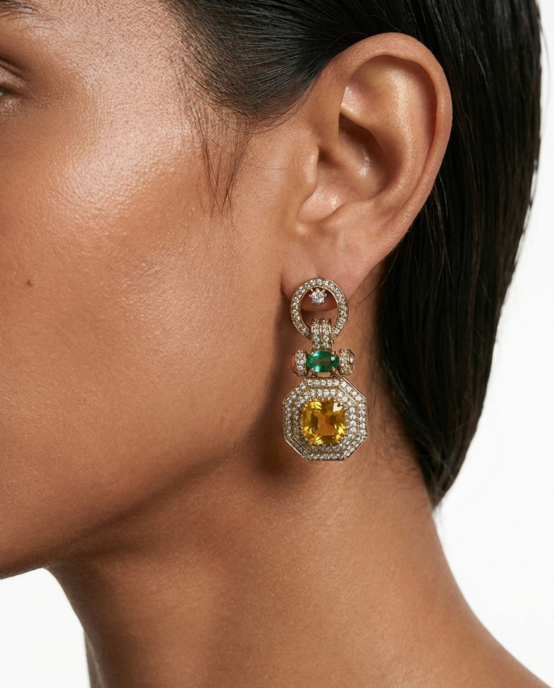 Ayla Citrine & Emerald Drop Necklace Set – Necklace & Earrings