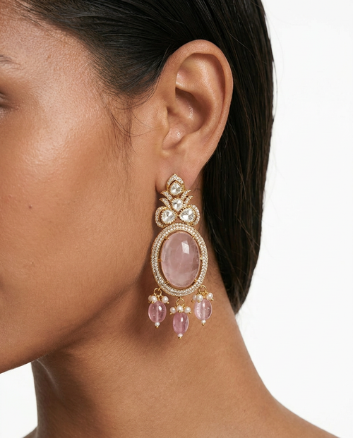 Aashi Pink Kundan Statement Necklace Set – Necklace & Earrings