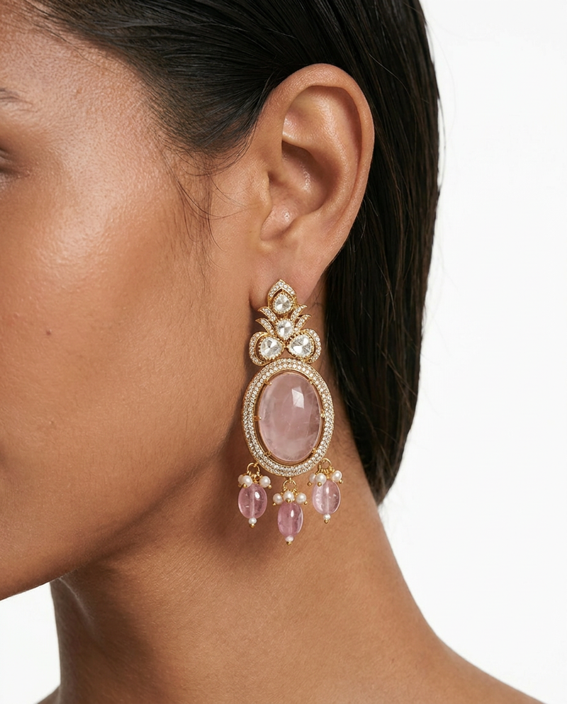 Aashi Pink Kundan Statement Necklace Set – Necklace & Earrings