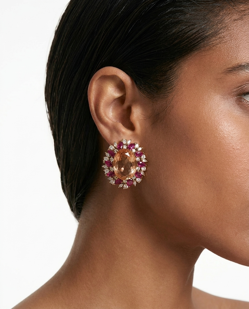 Aelina Polki Kundan Peach Stud Earrings