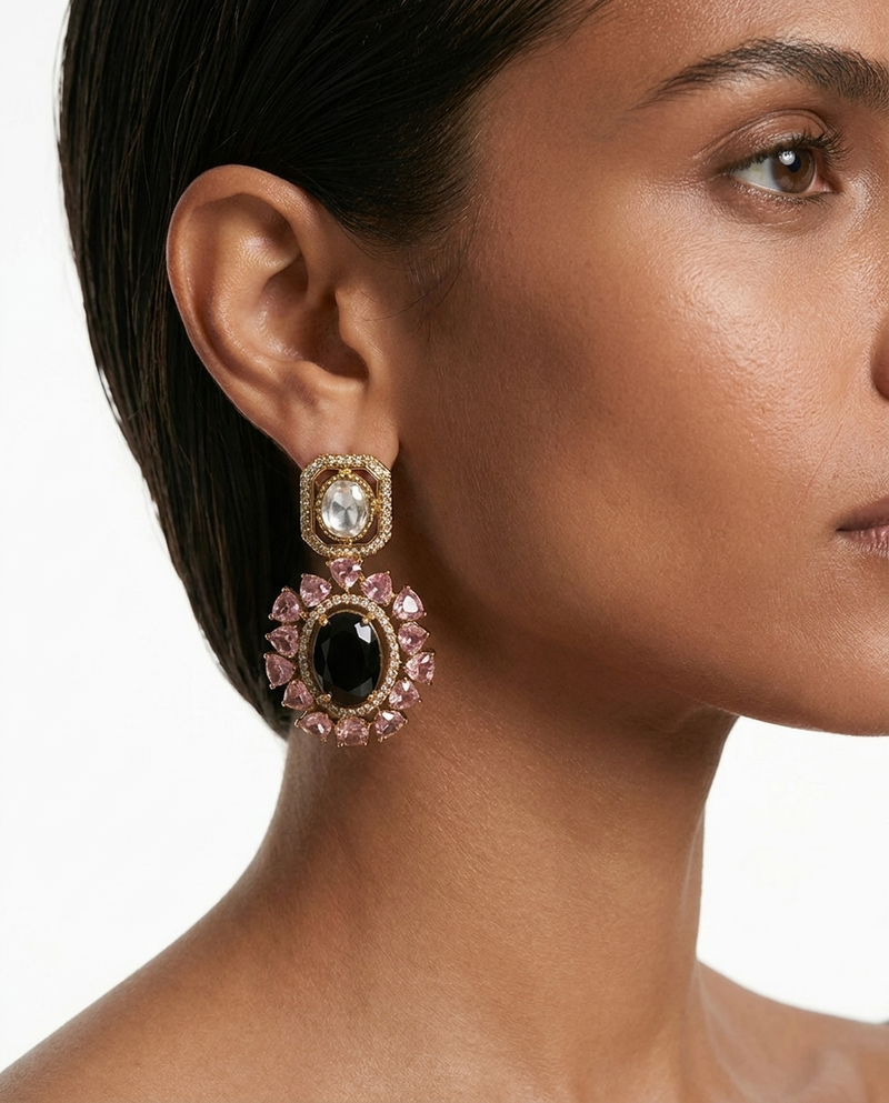Raya Pink & Sapphire Polki Statement Stud Earrings