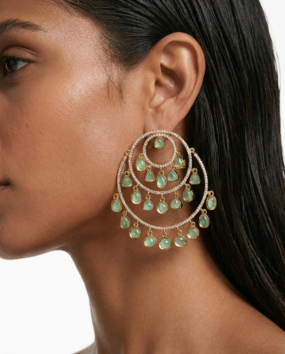 Zariya Moissanite Polki Kundan Sapphire Hoop Earrings